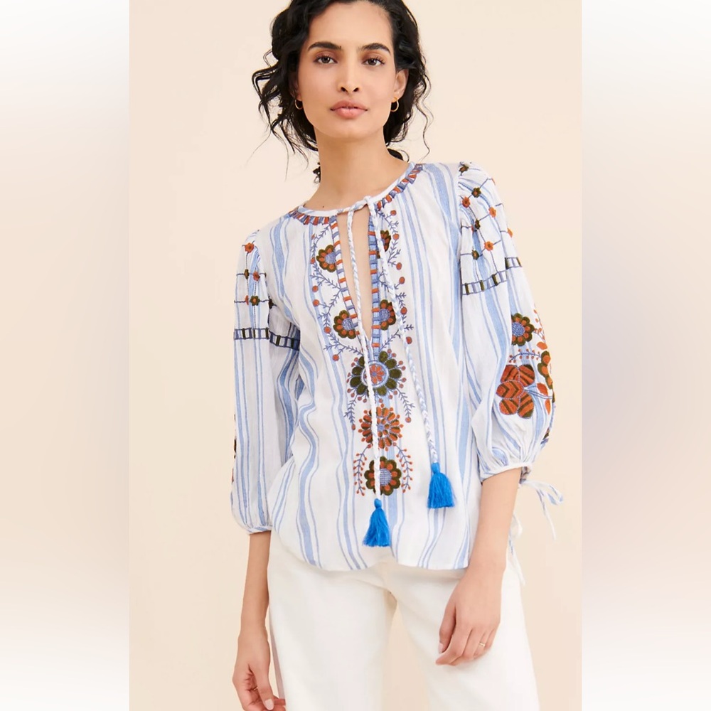 Anthropologie Antik Batik Camilla Embroidered Boho Blouse Size XS